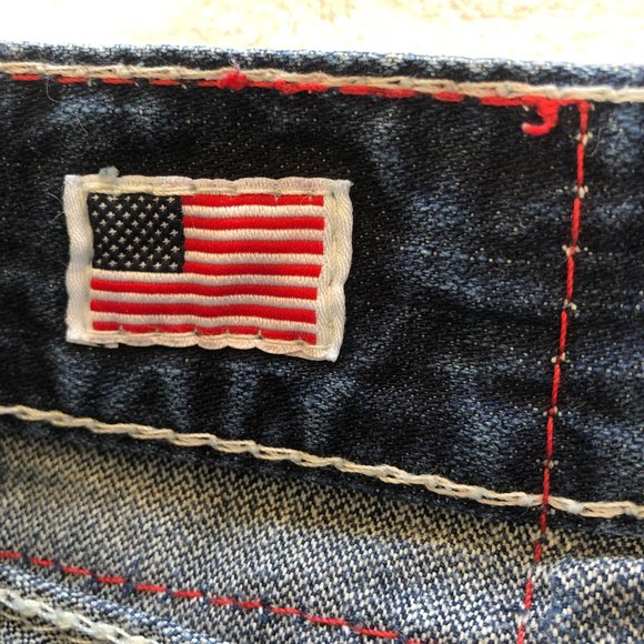 True Religion Ricky Big QT (Straight) Dark Wash White Bold Stitching Size 33 - Picture 8 of 16